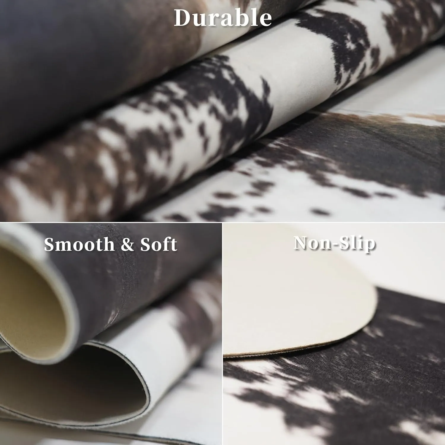 Cowhide Rug 6.2x7.2 FT Faux Cow Hide Rugs Non-Slip Cow Skin Print Area Animal Print Carpet Western Home Decor for Living Room Bedroom Dining Room (Grey&White)