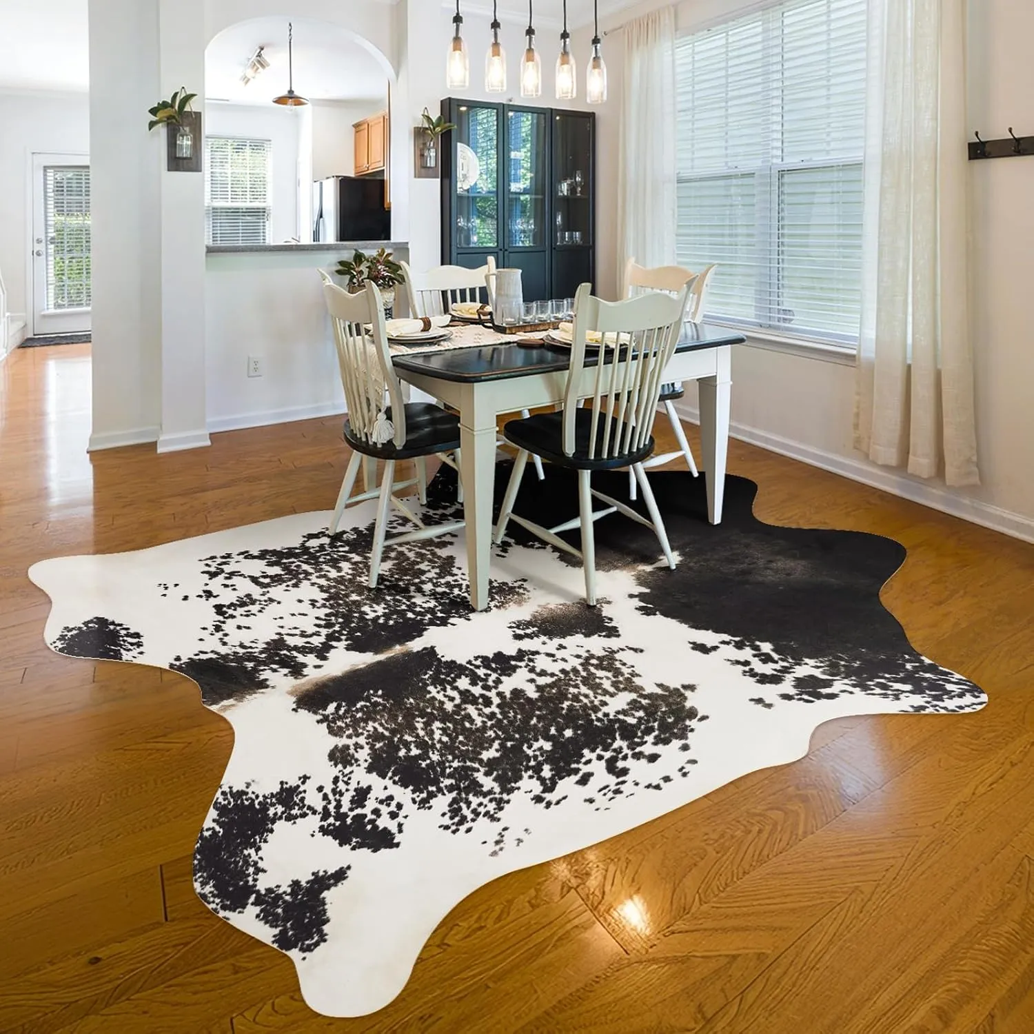Cowhide Rug 6.2x7.2 FT Faux Cow Hide Rugs Non-Slip Cow Skin Print Area Animal Print Carpet Western Home Decor for Living Room Bedroom Dining Room (Grey&White)