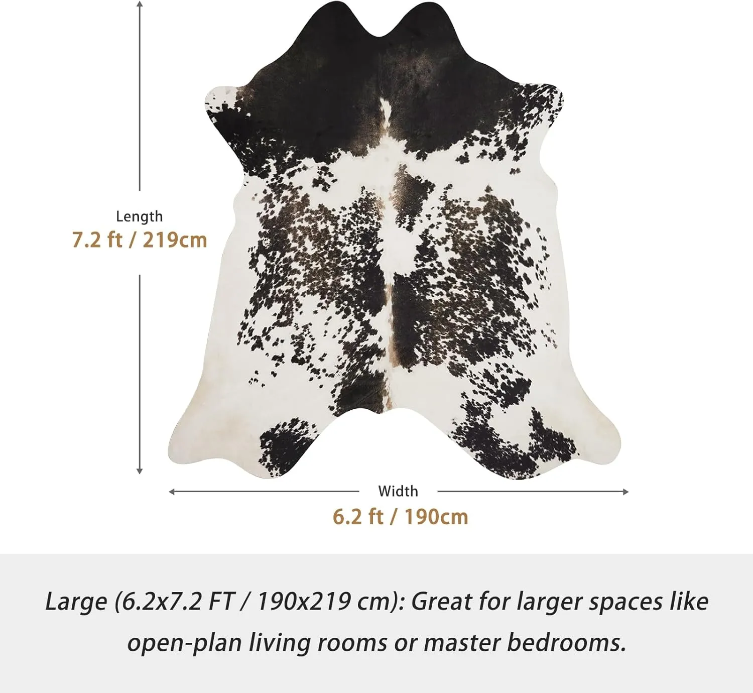 Cowhide Rug 6.2x7.2 FT Faux Cow Hide Rugs Non-Slip Cow Skin Print Area Animal Print Carpet Western Home Decor for Living Room Bedroom Dining Room (Grey&White)