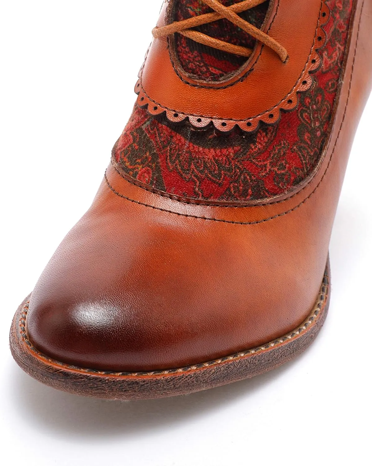 CrazycatZ Leather Ankle Boots,Women Retro Floral Leather Block Heel Ankle Embroidery Boots Colorful Boots