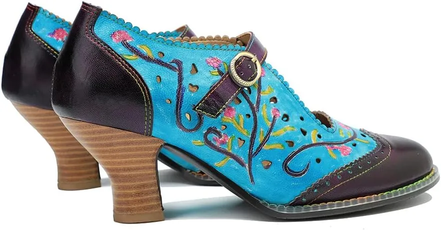 CrazycatZ Leather Mary Jane Shoes with Bow,Womens Patchword Pumps Vintage Mary Jane Shoes