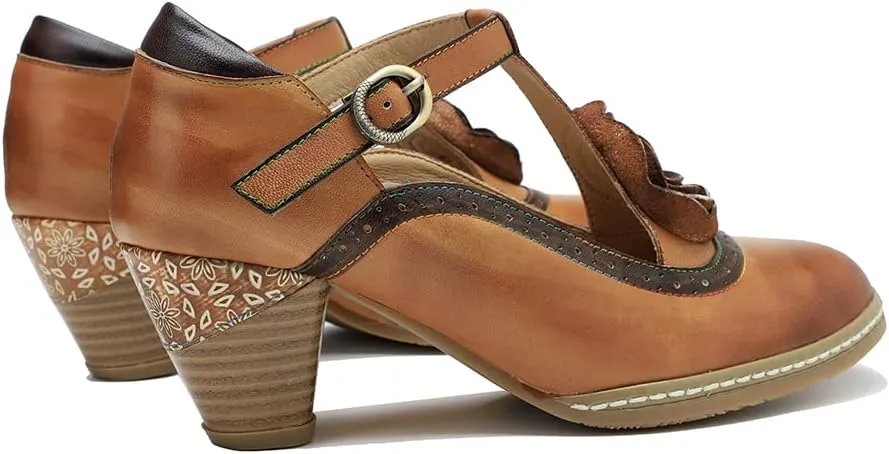 CrazycatZ Leather Mary Jane Shoes with Bow,Womens Patchword Pumps Vintage Mary Jane Shoes