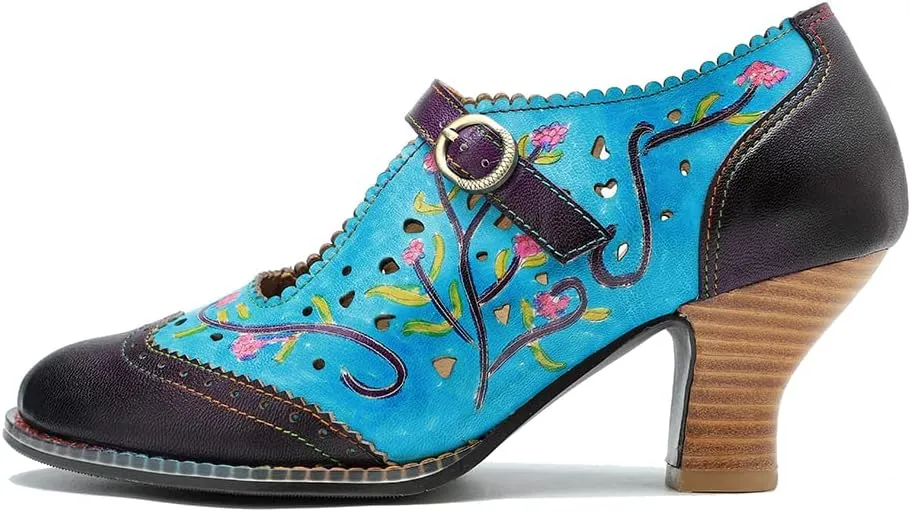 CrazycatZ Leather Mary Jane Shoes with Bow,Womens Patchword Pumps Vintage Mary Jane Shoes