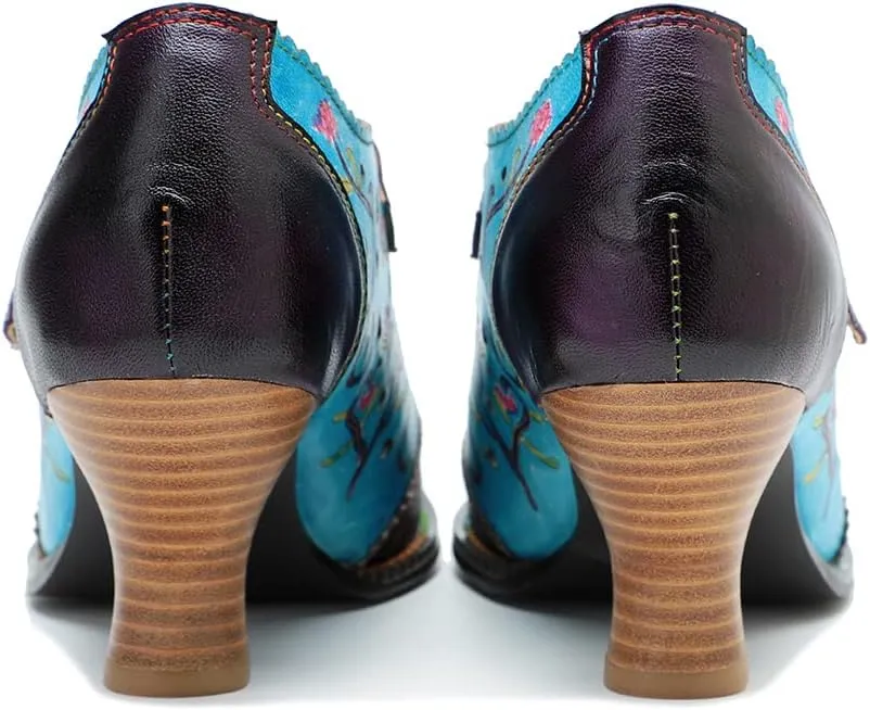 CrazycatZ Leather Mary Jane Shoes with Bow,Womens Patchword Pumps Vintage Mary Jane Shoes