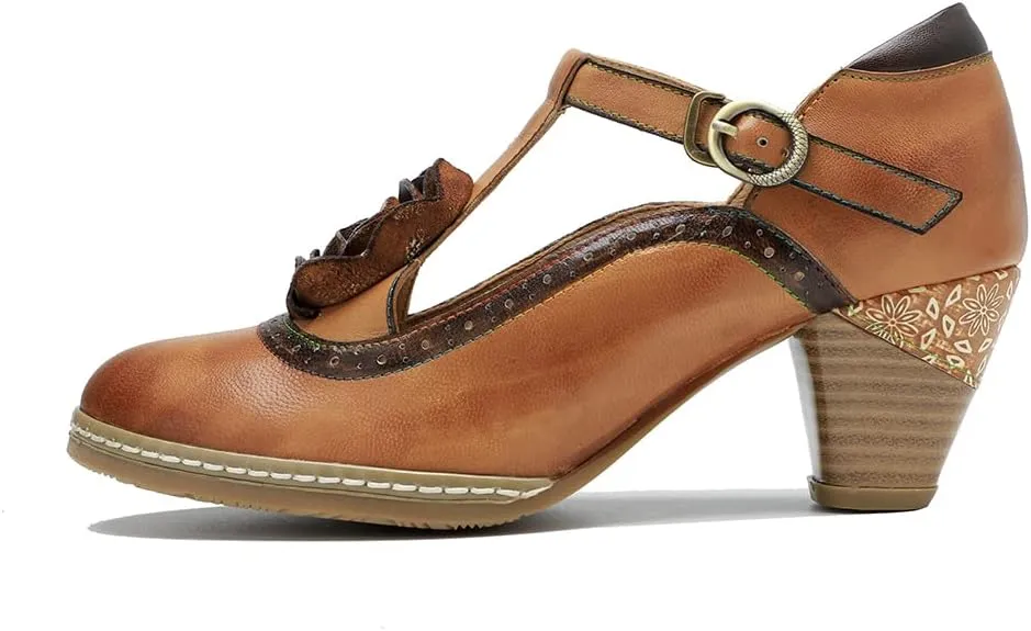 CrazycatZ Leather Mary Jane Shoes with Bow,Womens Patchword Pumps Vintage Mary Jane Shoes