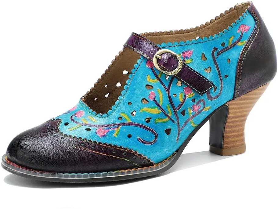 CrazycatZ Leather Mary Jane Shoes with Bow,Womens Patchword Pumps Vintage Mary Jane Shoes