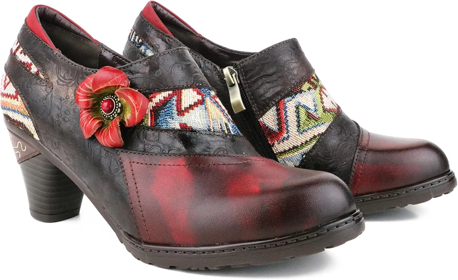 CrazycatZ Women's Leather Dressing Shoes Pumps,Colorful Block Heel Leather Dress Pumps