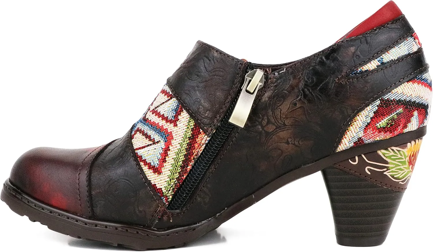 CrazycatZ Women's Leather Dressing Shoes Pumps,Colorful Block Heel Leather Dress Pumps