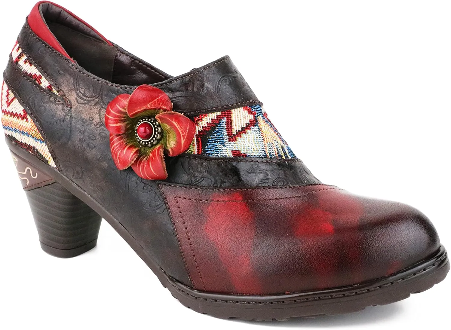 CrazycatZ Women's Leather Dressing Shoes Pumps,Colorful Block Heel Leather Dress Pumps