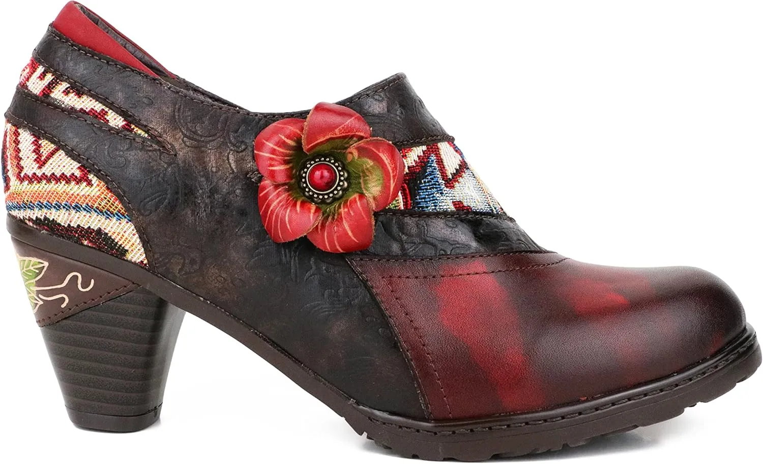CrazycatZ Women's Leather Dressing Shoes Pumps,Colorful Block Heel Leather Dress Pumps