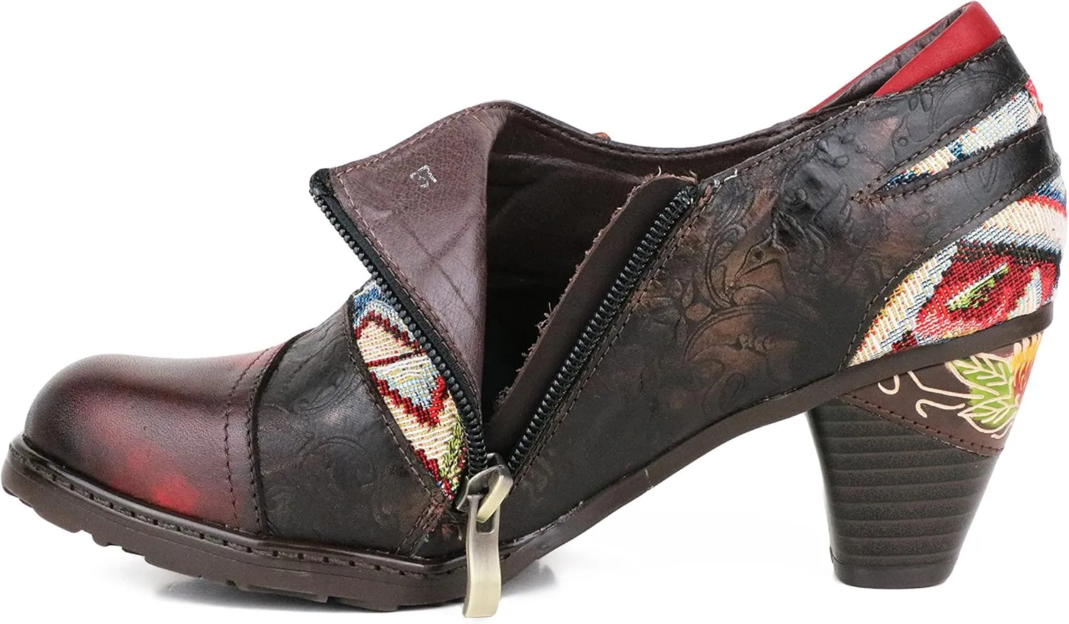 CrazycatZ Women's Leather Dressing Shoes Pumps,Colorful Block Heel Leather Dress Pumps