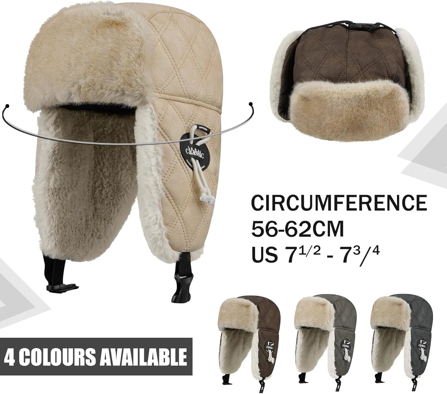 Croogo Trapper Hat Winter Hats for Men Trooper Russian Warm Hat with Ear Flaps Women Ushanka Fur Hat Windproof Ski Hat