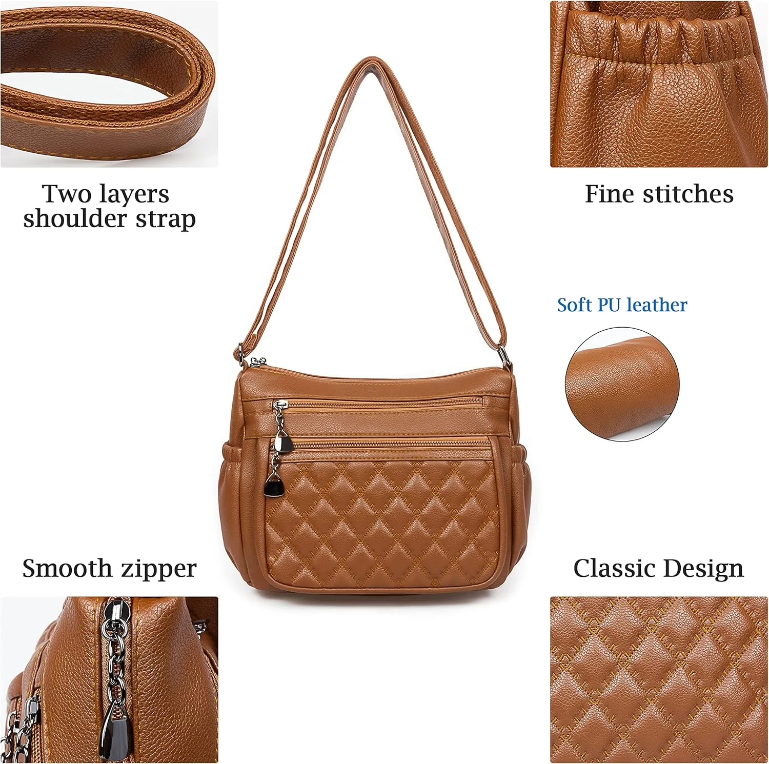 Crossbody Purse for Women Ladies Soft PU Leather Shoulder Bag Medium Roomy Handbag Fashion Tote Top Handle Satchel