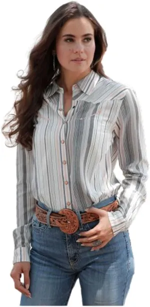 Cruel Girl Women's Long Sleeve Multicolor Stripe Western Snap Shirt (CTW7398008, US, Alpha, Medium, Regular, Regular)