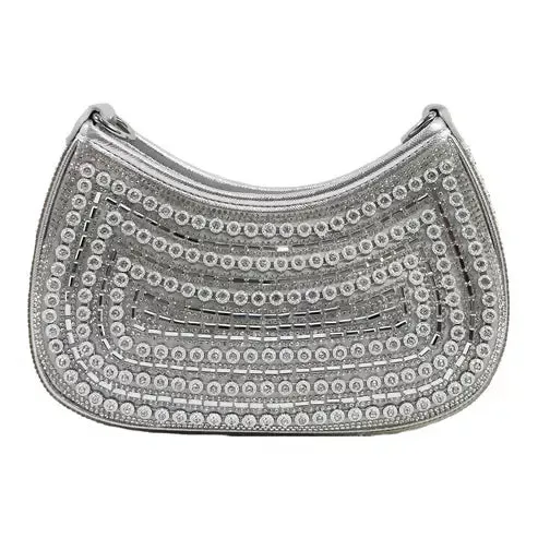 Crystal Embellished Clutch – Luxe Rhinestone Party Bag (Silver)