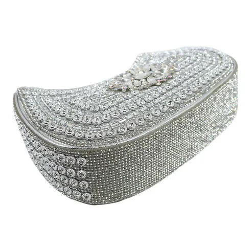 Crystal Embellished Clutch – Luxe Rhinestone Party Bag (Silver)