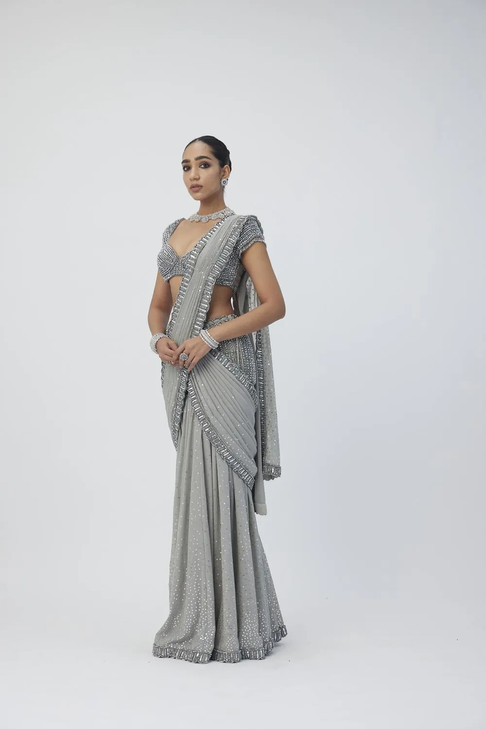 Crystal Grey Sequins Embroidered Lehenga Set