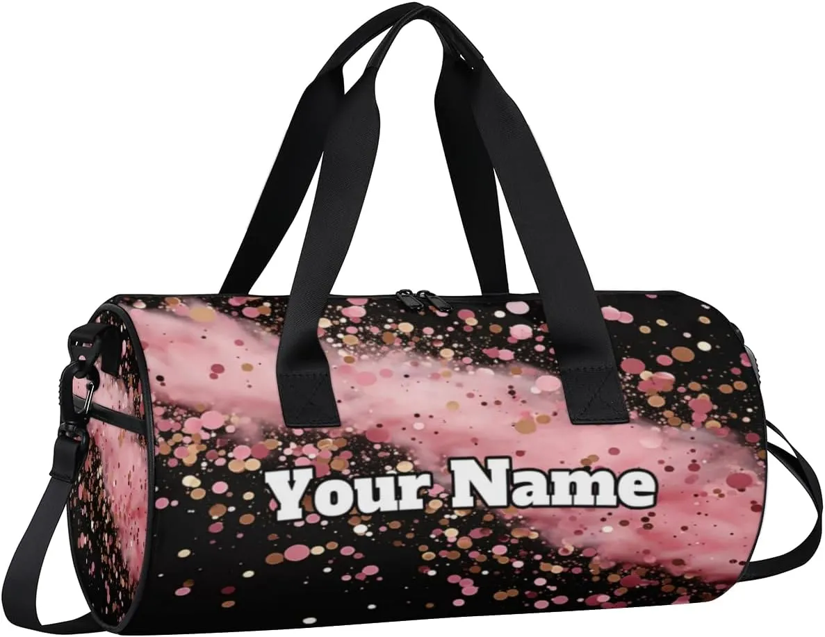 Custom Gym Bag for Women Men with Name, Personalized Color Dots Duffel Bag for Sports, Waterproof Dance Bag, Lightweight Carryon Gym Bag, Sequins