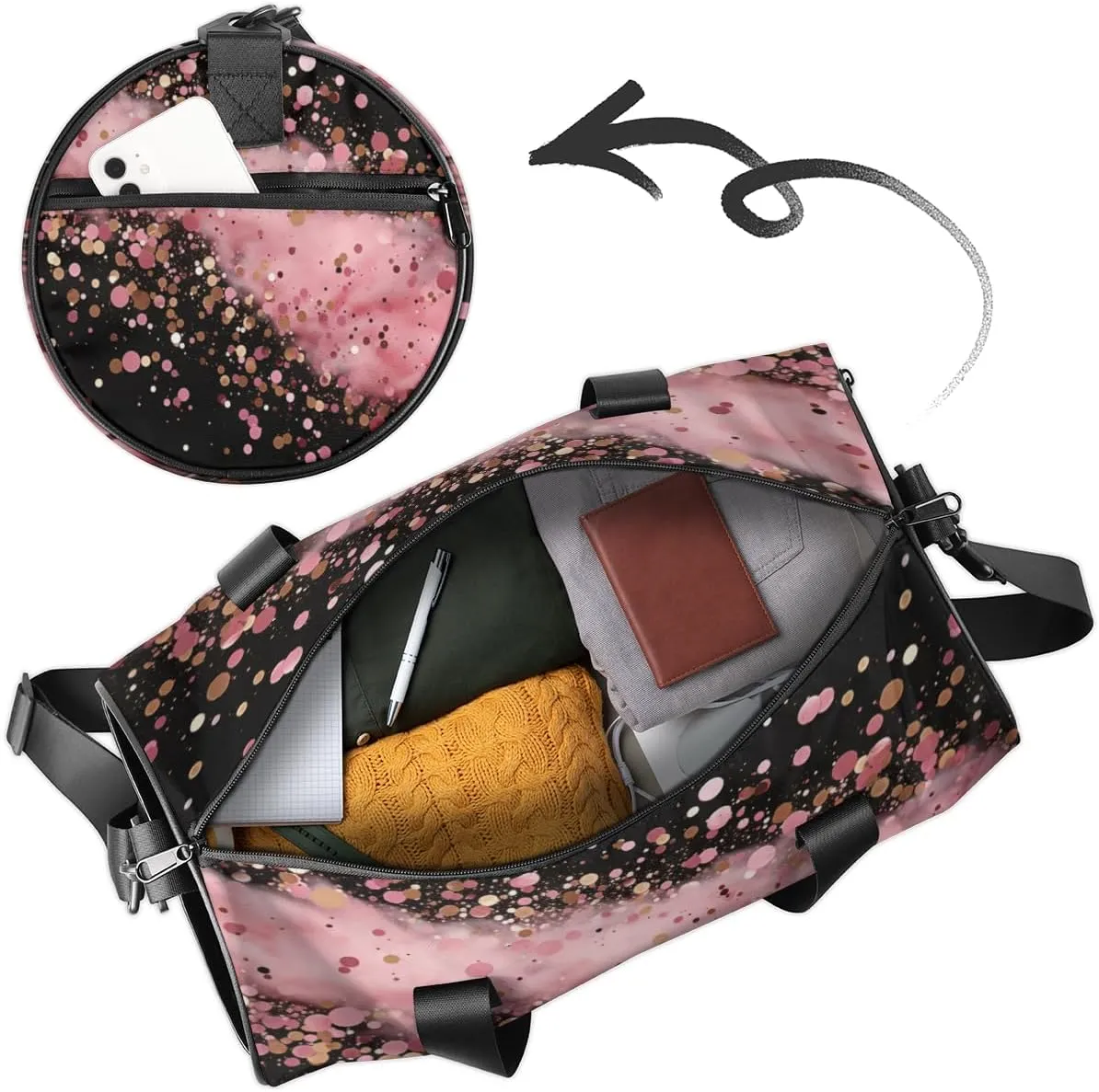 Custom Gym Bag for Women Men with Name, Personalized Color Dots Duffel Bag for Sports, Waterproof Dance Bag, Lightweight Carryon Gym Bag, Sequins