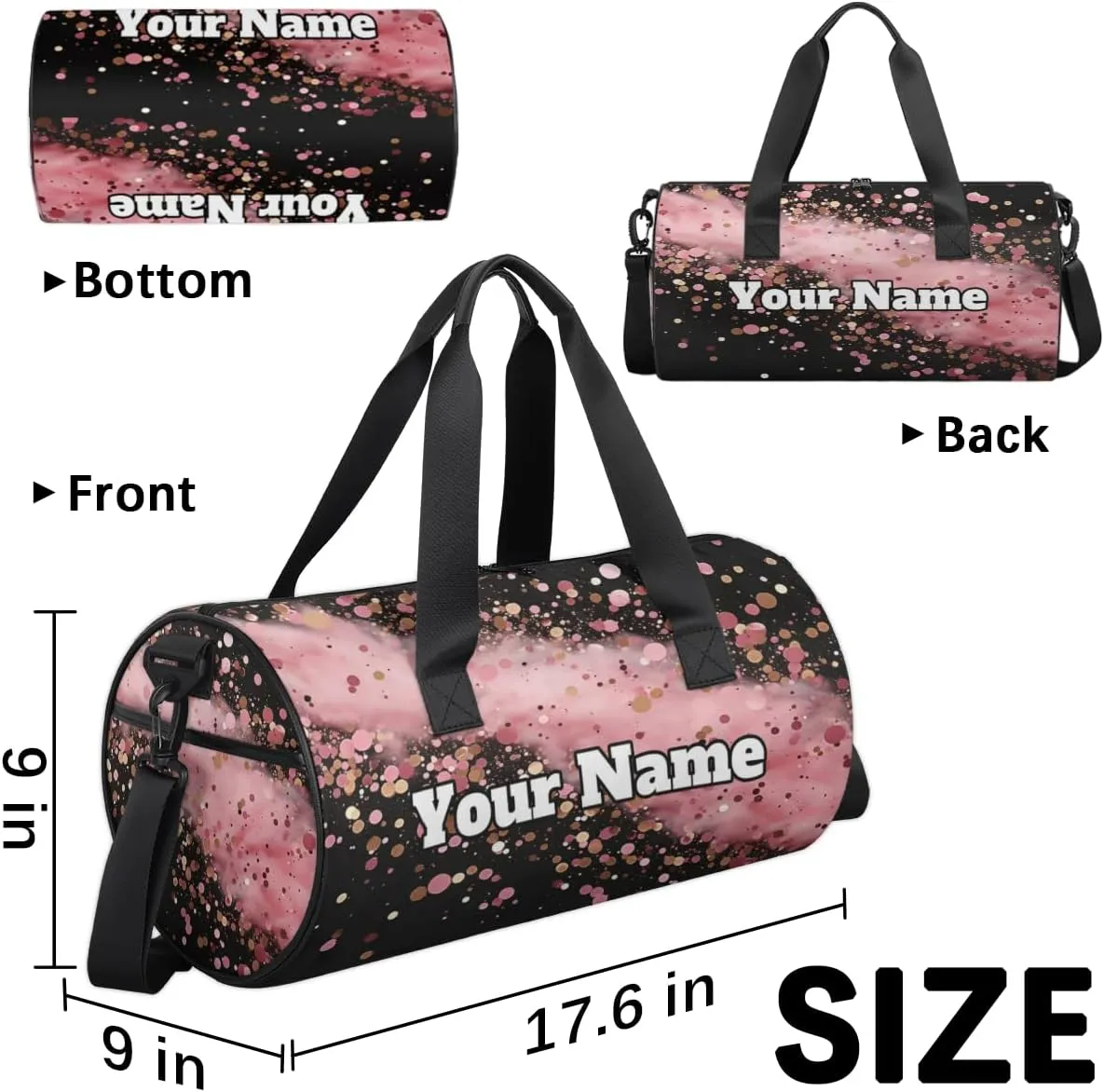 Custom Gym Bag for Women Men with Name, Personalized Color Dots Duffel Bag for Sports, Waterproof Dance Bag, Lightweight Carryon Gym Bag, Sequins