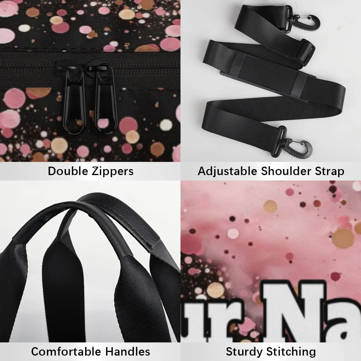 Custom Gym Bag for Women Men with Name, Personalized Color Dots Duffel Bag for Sports, Waterproof Dance Bag, Lightweight Carryon Gym Bag, Sequins
