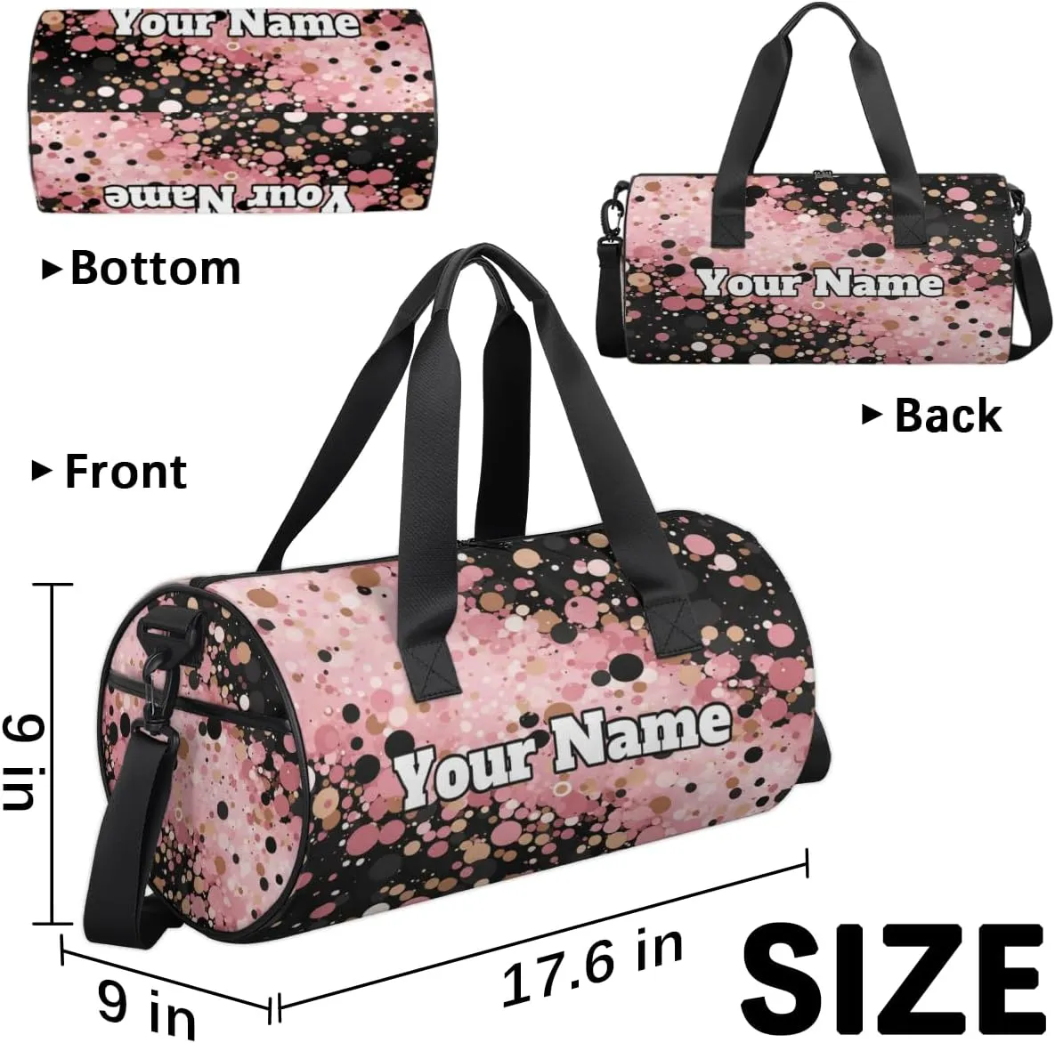Custom Gym Bag for Women Men with Name, Personalized Round Sequins Duffel Bag for Sports, Waterproof Dance Bag, Lightweight Carryon Gym Bag, Color Dots