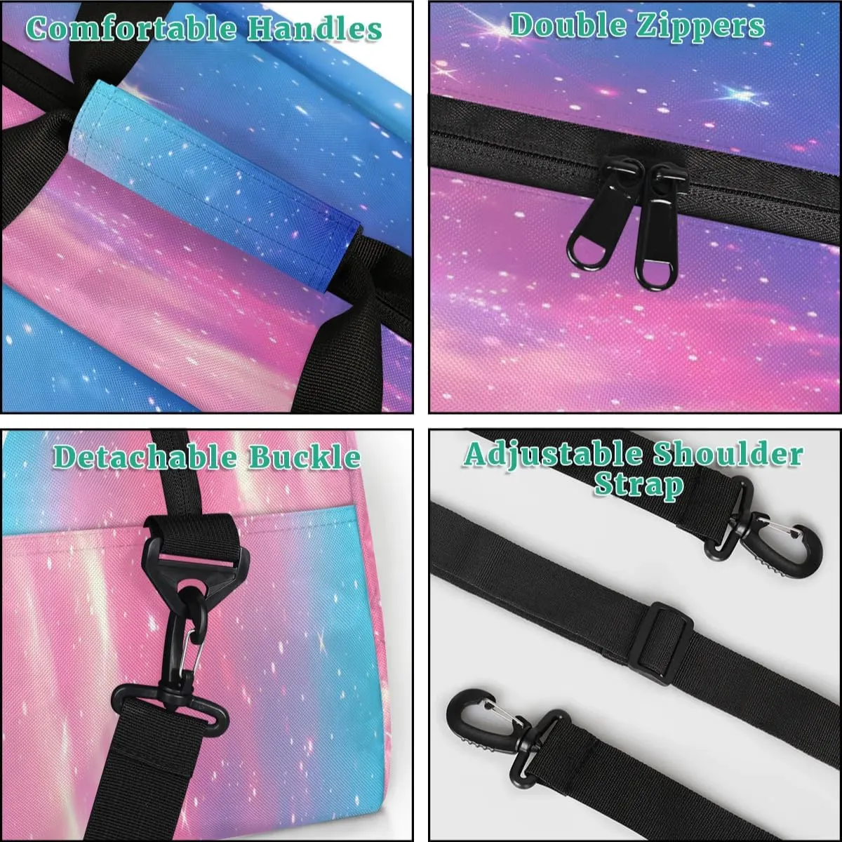 Custom Initial Duffel Bag with Name, Monogrammed Personalized Sports Gym Bags, Lightweight Custom Travel Overnight Weekender Bag, Rainbow Clouds (Not Sequins)