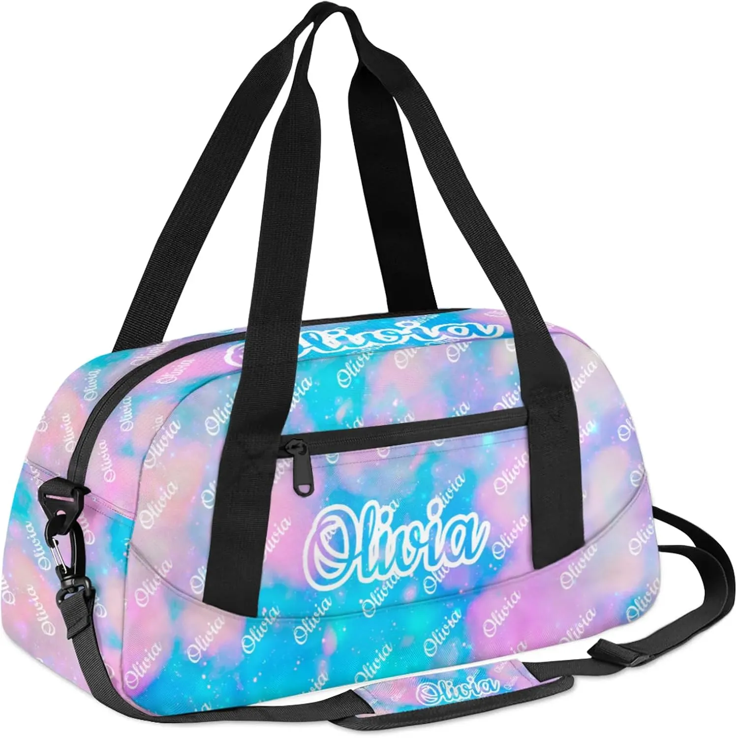 Custom Sport Duffel Bags Personalized Travel Overnight Bag Waterproof Dance Bag Lightweight Carry-On Tote for Women Men 18.5in, Blue Pink Glitter