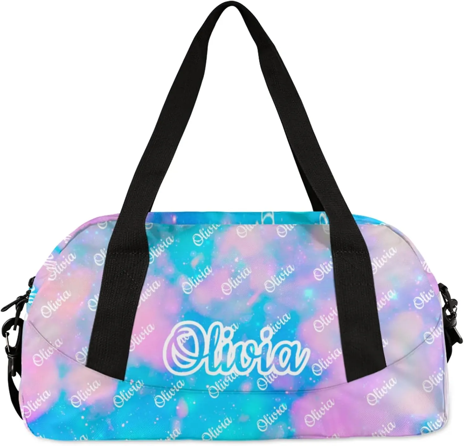Custom Sport Duffel Bags Personalized Travel Overnight Bag Waterproof Dance Bag Lightweight Carry-On Tote for Women Men 18.5in, Blue Pink Glitter