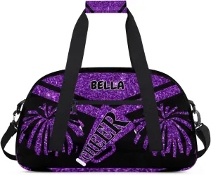 Custom Sports Duffel Cheerleaders Bag Girls, Sports Travel Bag Tote Carry On Weekender Gym Dance Cheer Sleepover Bag, Deep Purple Glittering Sequins Effect Picture Print