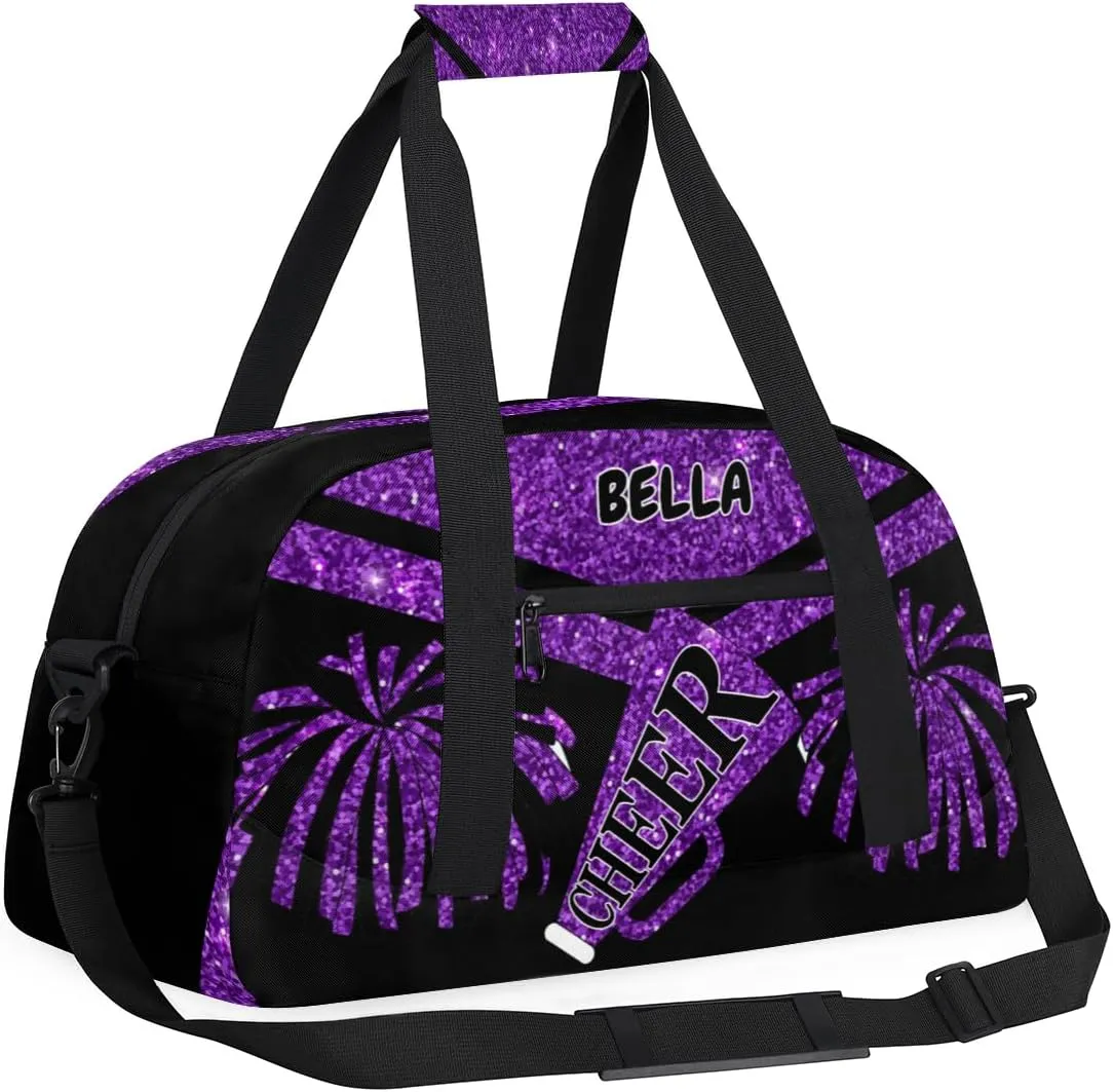 Custom Sports Duffel Cheerleaders Bag Girls, Sports Travel Bag Tote Carry On Weekender Gym Dance Cheer Sleepover Bag, Deep Purple Glittering Sequins Effect Picture Print