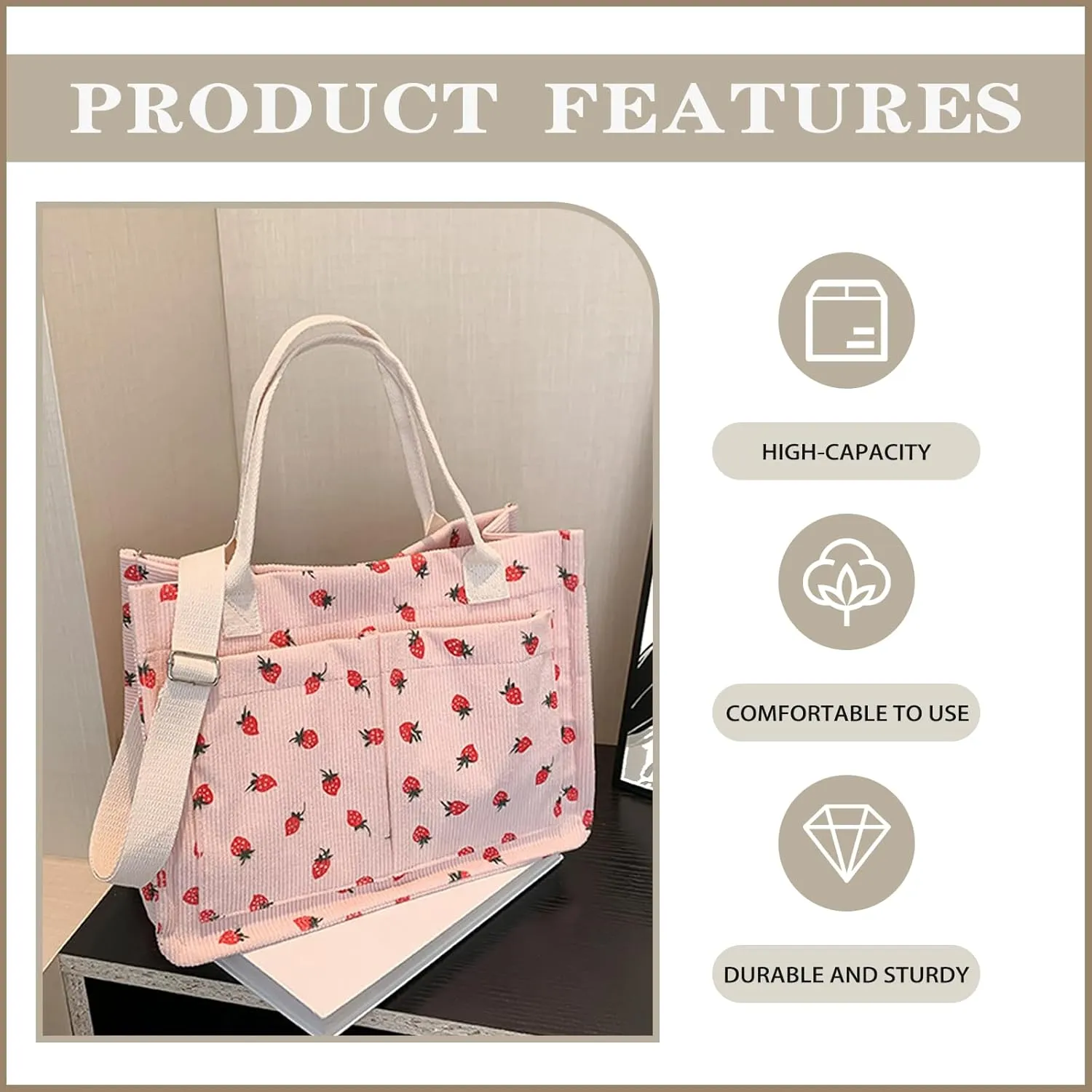 Cute Crossbody Bag For Women Girls Strawberry Purse Corduroy Tote Bag Fashion Chain Shoulder Handbag Canvas Bags