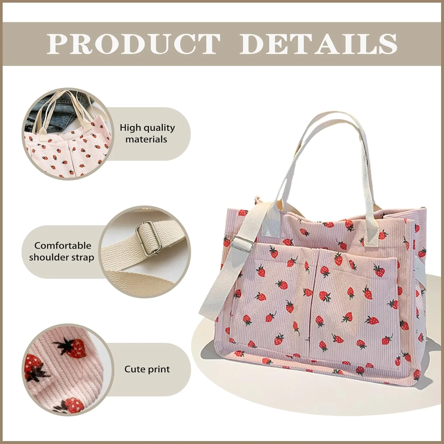 Cute Crossbody Bag For Women Girls Strawberry Purse Corduroy Tote Bag Fashion Chain Shoulder Handbag Canvas Bags