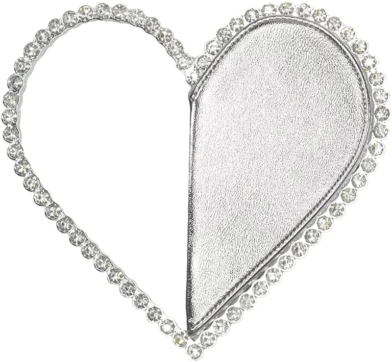Cute Mini Heart Shape Evening Clutch Bag, Rhinestone Diamond Frame Wedding Party Purse Handbag for Women