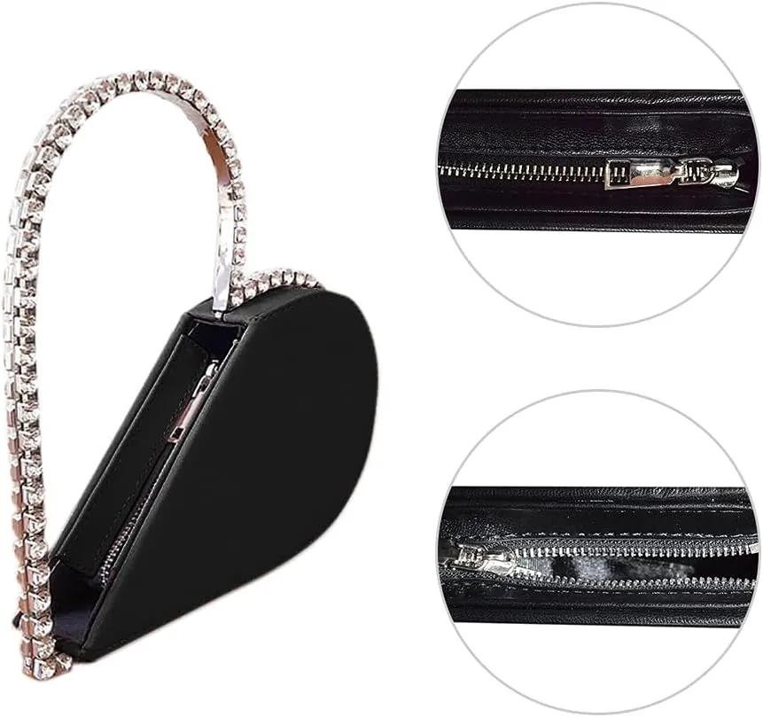 Cute Mini Heart Shape Evening Clutch Bag, Rhinestone Diamond Frame Wedding Party Purse Handbag for Women