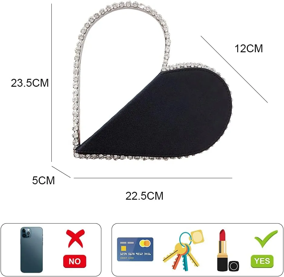 Cute Mini Heart Shape Evening Clutch Bag, Rhinestone Diamond Frame Wedding Party Purse Handbag for Women