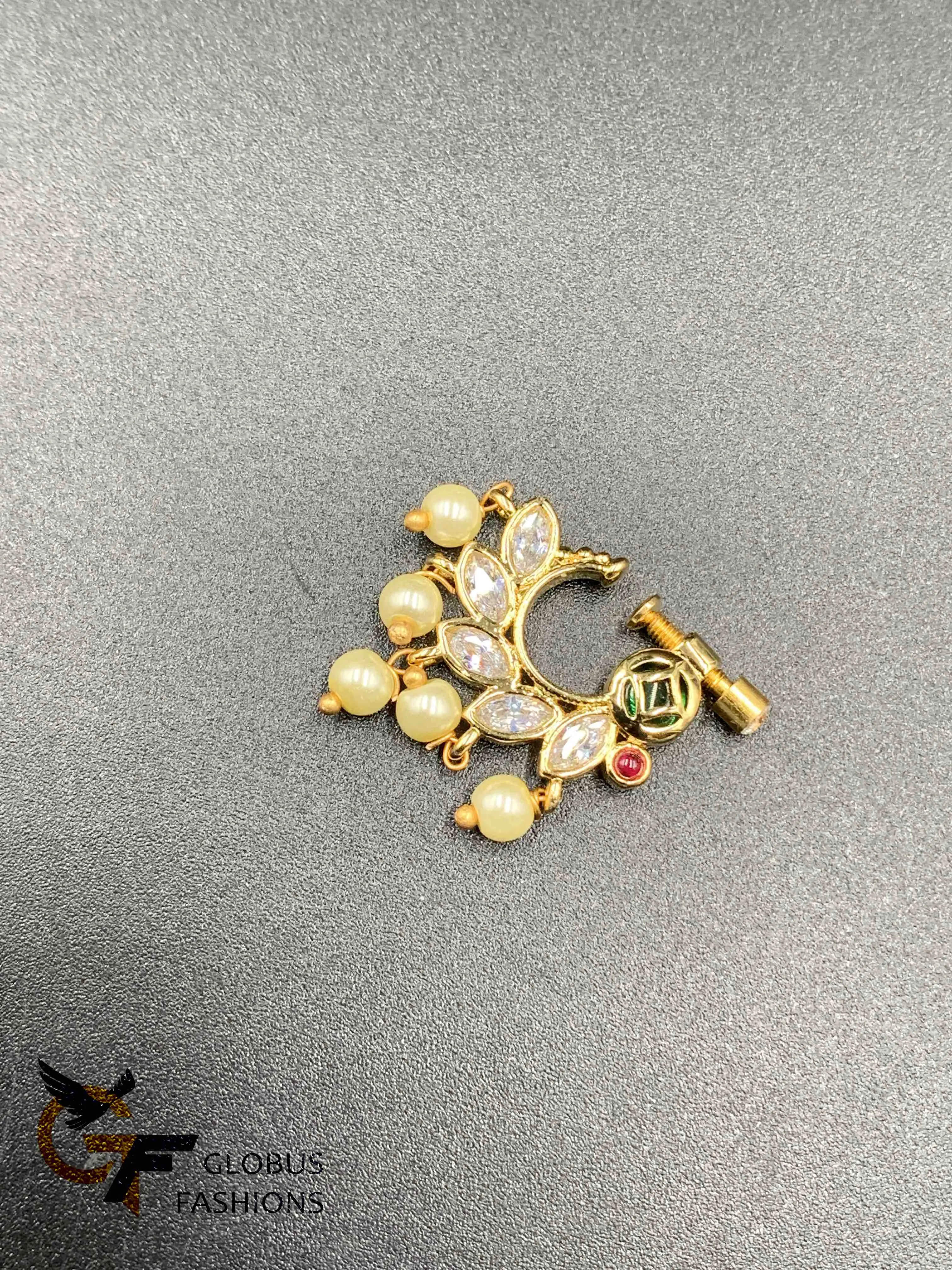 CZ Stones with pearls pressing nose ring