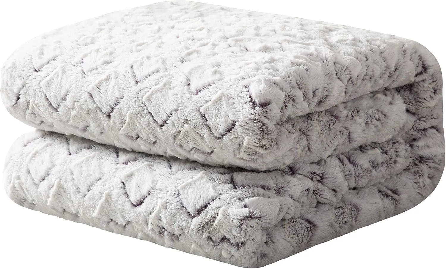 DaDa Bedding Luxury White Faux Fur Throw Blanket - Dreamy Milky Way Cloud Purple Undertone Embossed Sherpa Backside - Super Soft Warm Cozy Plush Fluffy - 50" x 60"
