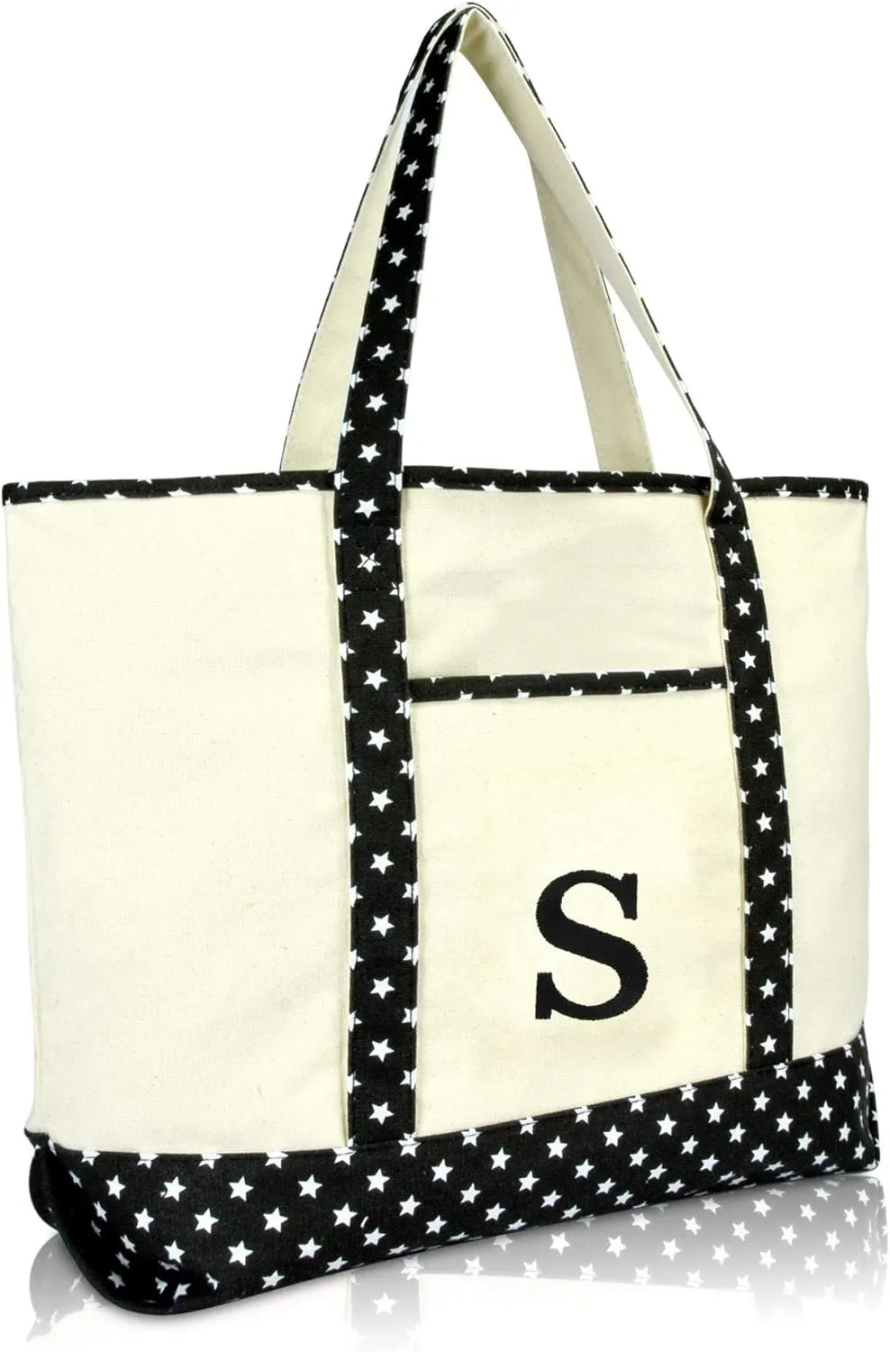 DALIX Initial Tote Bag Personalized Monogram Black Star Zippered Top Letter - S