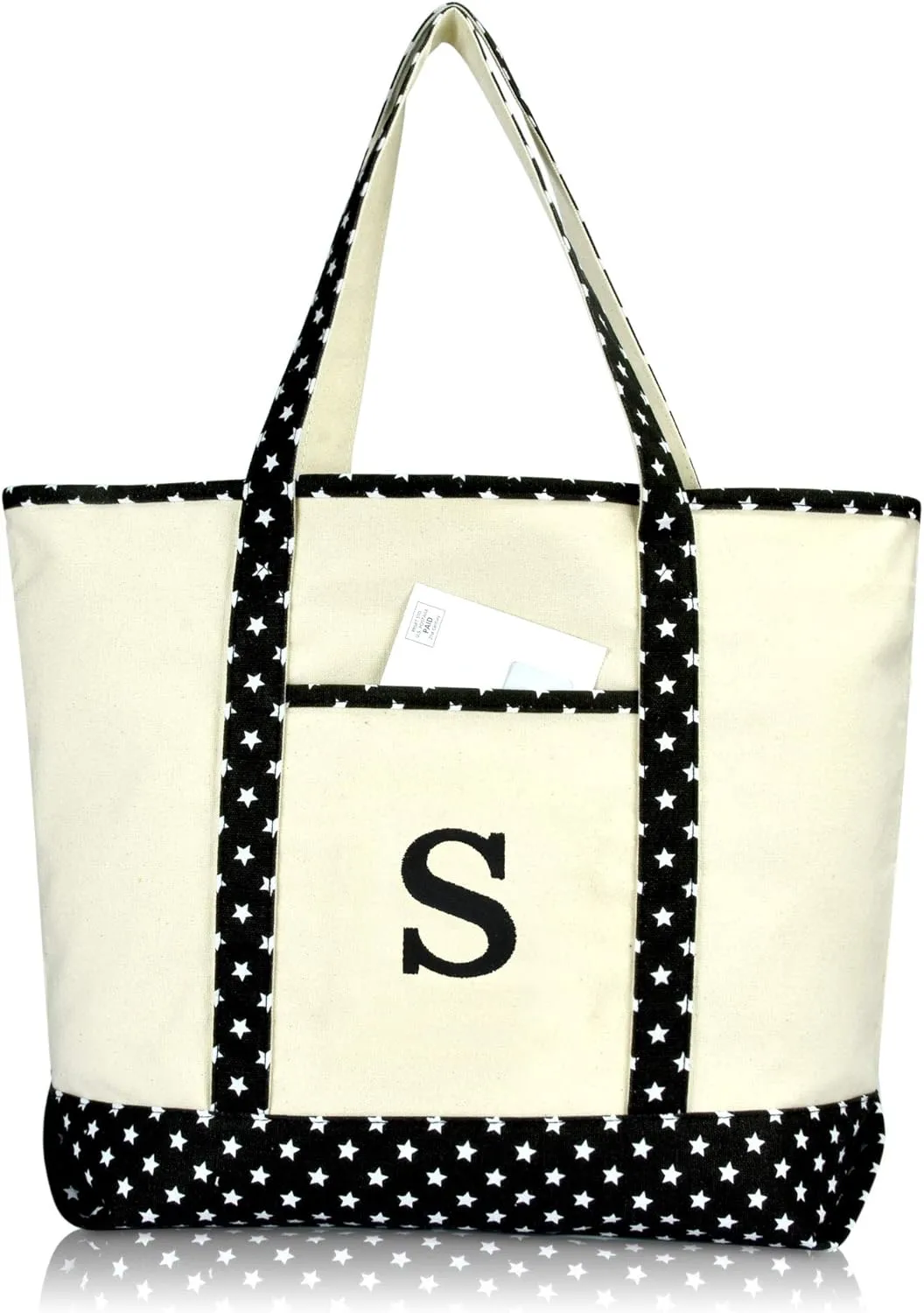 DALIX Initial Tote Bag Personalized Monogram Black Star Zippered Top Letter - S