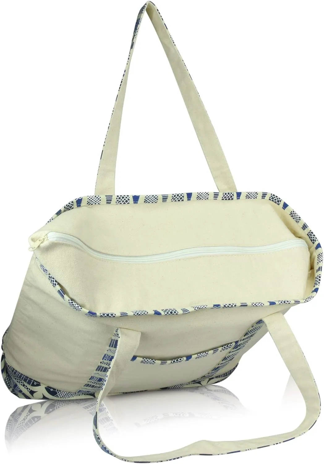 DALIX Initial Tote Bag Personalized Monogram Blue Antique Fish Zippered Top Bold Letter - S