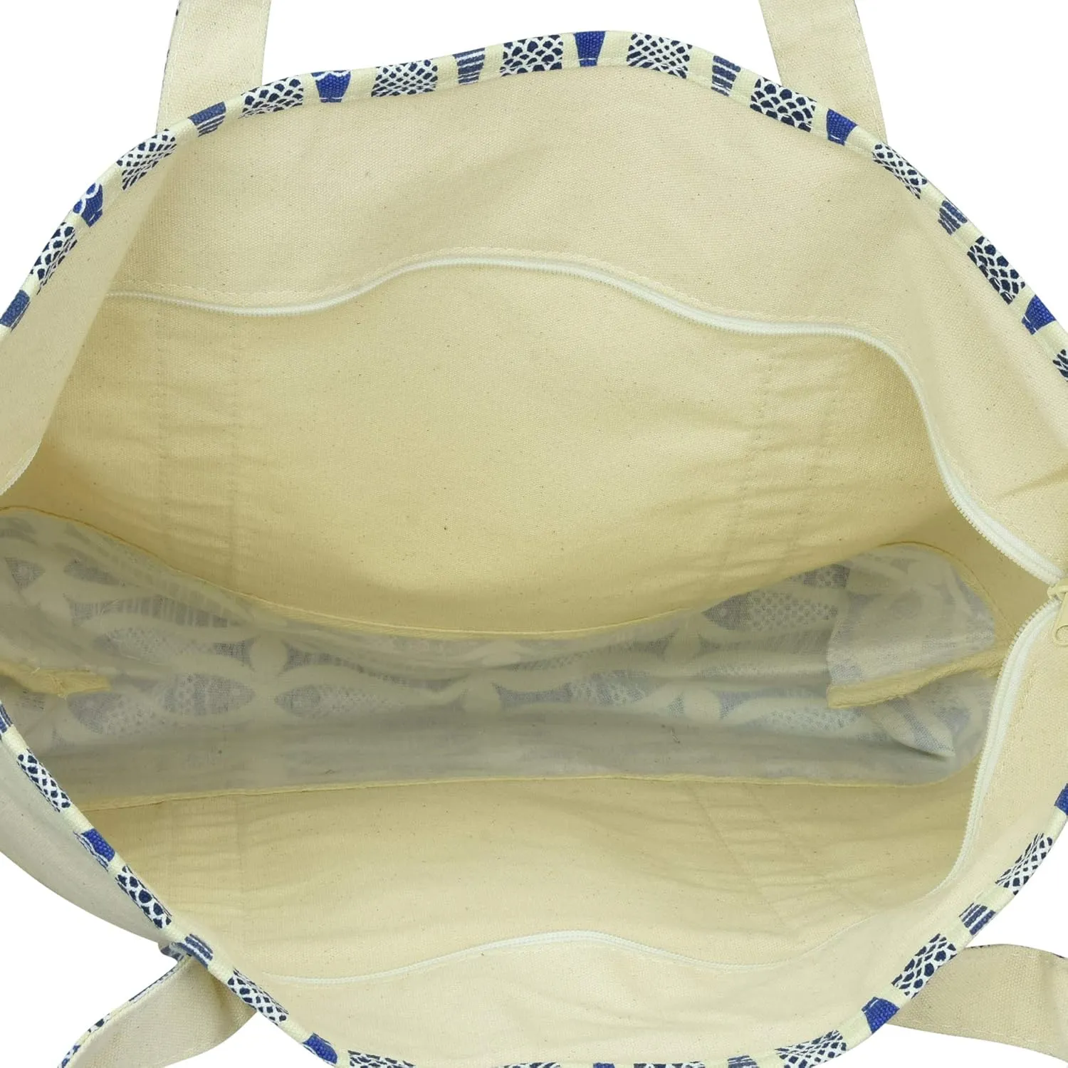 DALIX Initial Tote Bag Personalized Monogram Blue Antique Fish Zippered Top Bold Letter - S