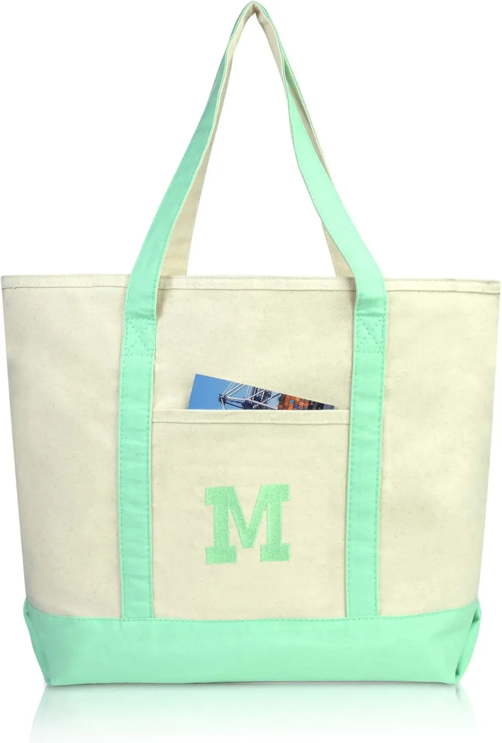 DALIX Initial Tote Bag Personalized Monogram Mint Green Zippered Top Letter - M