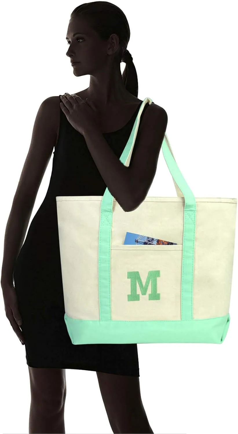 DALIX Initial Tote Bag Personalized Monogram Mint Green Zippered Top Letter - M