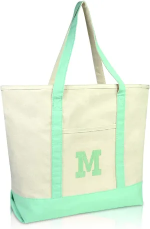 DALIX Initial Tote Bag Personalized Monogram Mint Green Zippered Top Letter - M