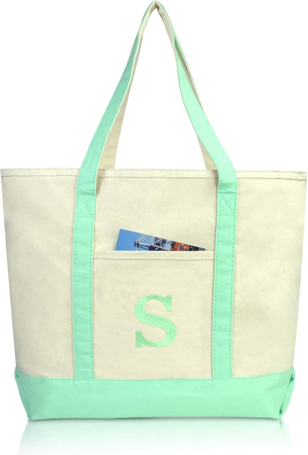 DALIX Initial Tote Bag Personalized Monogram Mint Green Zippered Top Letter - S