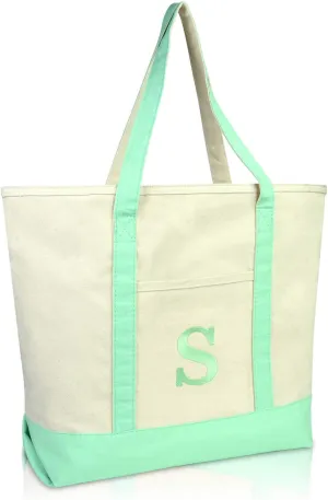 DALIX Initial Tote Bag Personalized Monogram Mint Green Zippered Top Letter - S