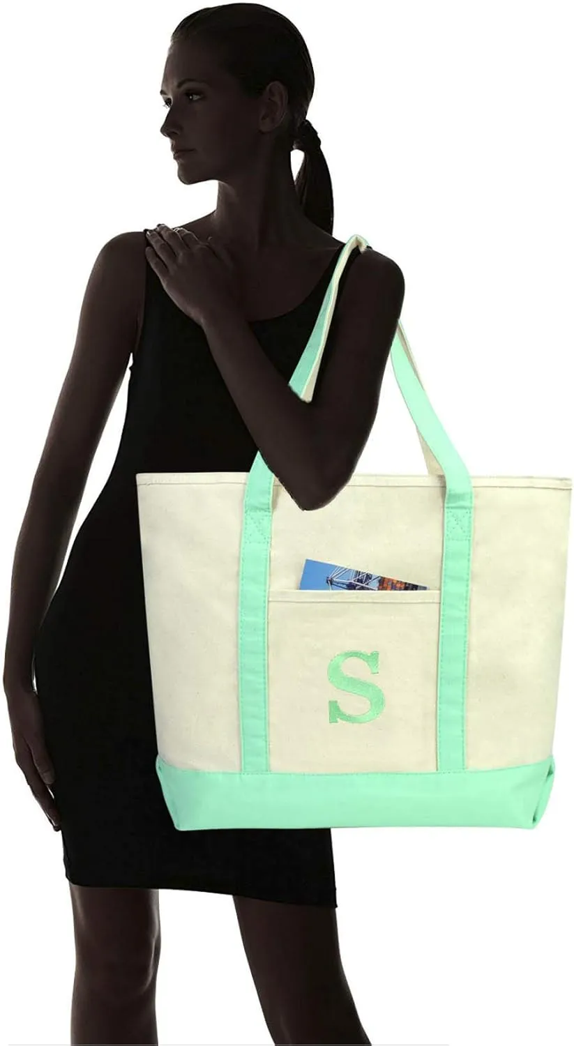 DALIX Initial Tote Bag Personalized Monogram Mint Green Zippered Top Letter - S