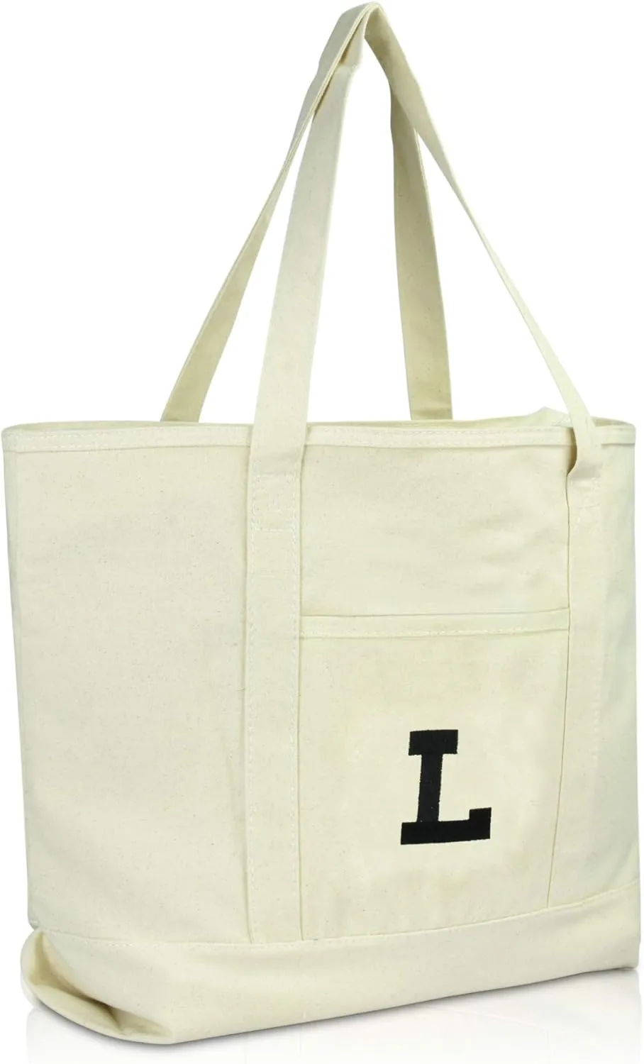 DALIX Initial Tote Bag Personalized Monogram Natural Zippered Top Letter - L