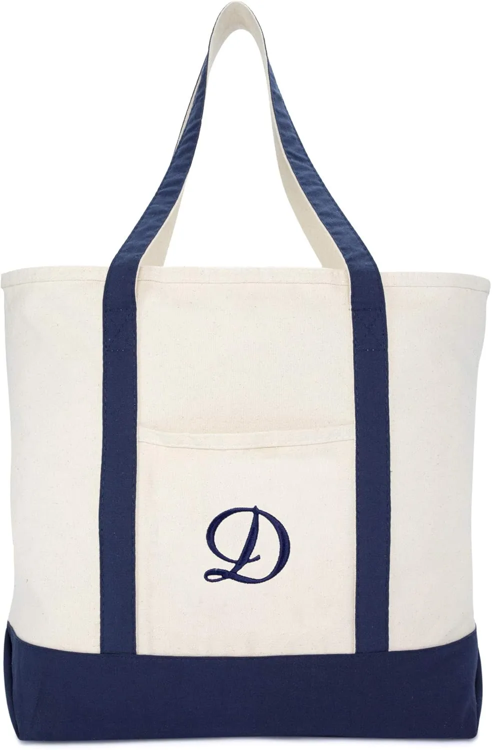 DALIX Monogram Tote Bag Personalized Navy Blue Initial A-Z